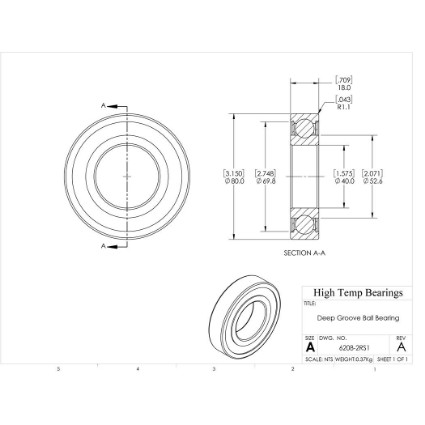 Picture of 40mm 6208 Deep Groove Sealed Ball Bearing