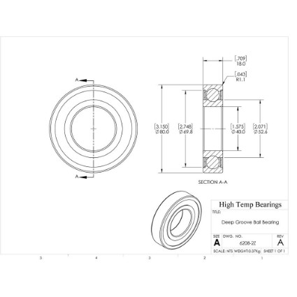 Picture of 40mm 6208 Deep Groove Shielded ZZ Ball Bearing