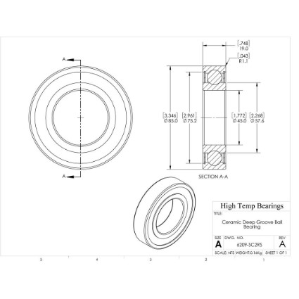 Picture of 45mm 6209 Deep Groove Ceramic SiC Sealed Bearing