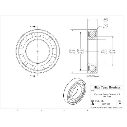 Picture of 45mm 6209 Deep Groove Ceramic ZrO2 Open Bearing