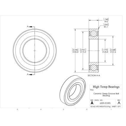 Picture of 45mm 6209 Deep Groove Ceramic ZrO2 Sealed Bearing