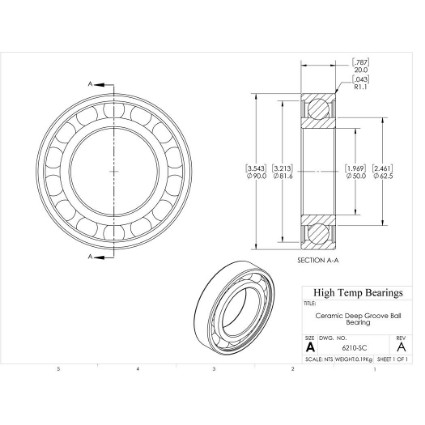 Picture of 50mm 6210 Deep Groove Ceramic SiC Open Bearing