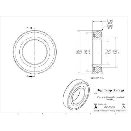 Picture of 50mm 6210 Deep Groove Ceramic ZrO2 Sealed Bearing