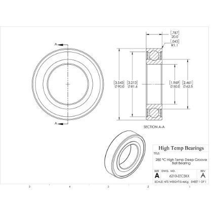 Picture of 50mm 6210 High Temperature 280 °C Shielded ZZ C5 Bearing