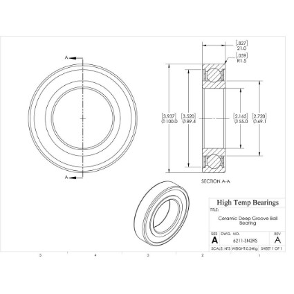 Picture of 55mm 6211 Deep Groove Ceramic Si3N4 Sealed Bearing