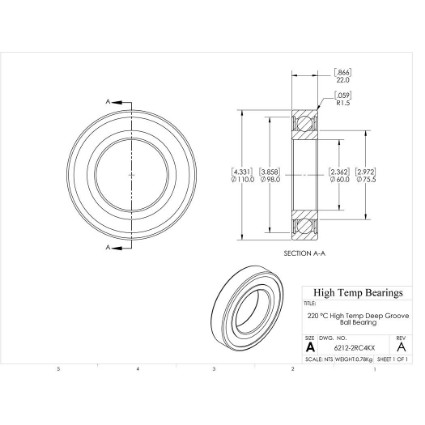 Picture of 60mm 6212 High Temperature 220 °C Sealed C4 Bearing