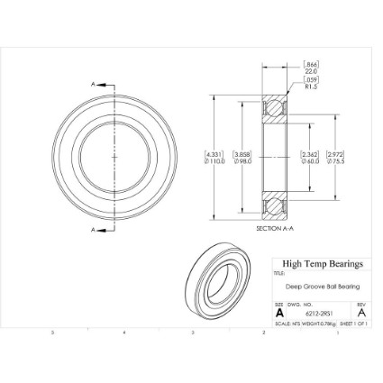 Picture of 60mm 6212 Deep Groove Sealed Ball Bearing