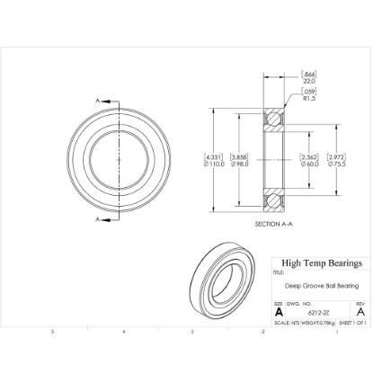 Picture of 60mm 6212 Deep Groove Shielded ZZ Ball Bearing