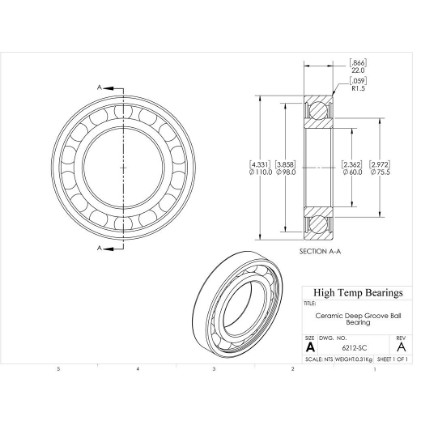 Picture of 60mm 6212 Deep Groove Ceramic SiC Open Bearing