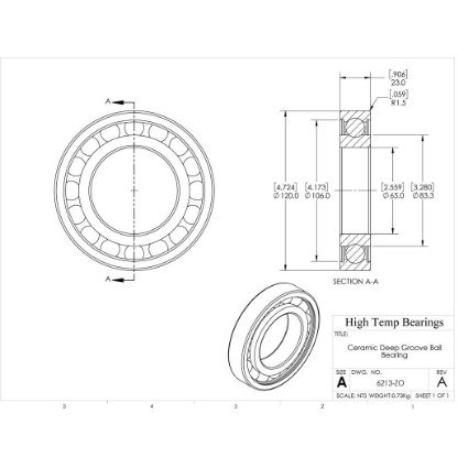 Picture of 65mm 6213 Deep Groove Ceramic ZrO2 Open Bearing