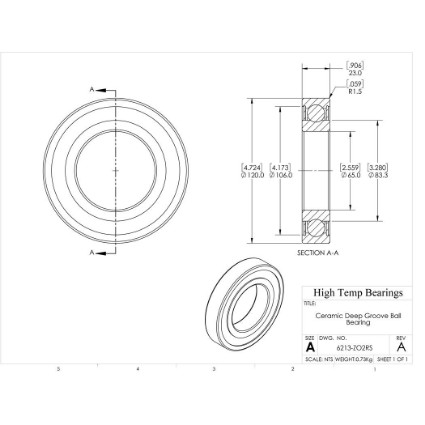 Picture of 65mm 6213 Deep Groove Ceramic ZrO2 Sealed Bearing