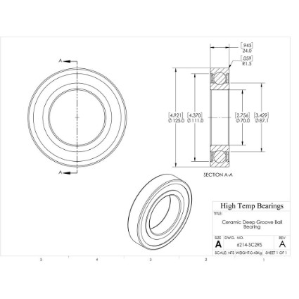 Picture of 70mm 6214 Deep Groove Ceramic SiC Sealed Bearing