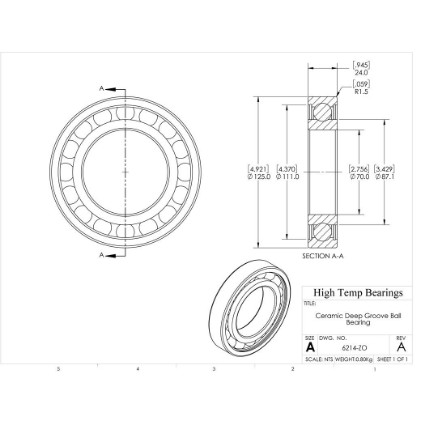 Picture of 70mm 6214 Deep Groove Ceramic ZrO2 Open Bearing