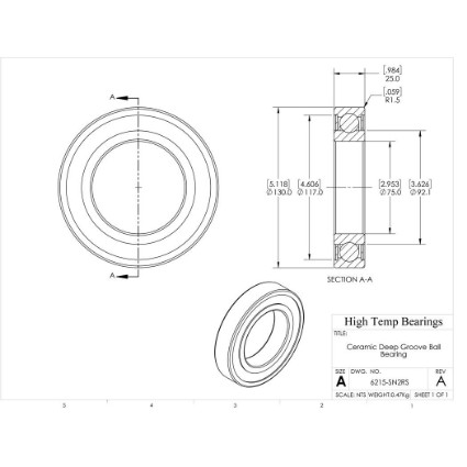 Picture of 75mm 6215 Deep Groove Ceramic Si3N4 Sealed Bearing