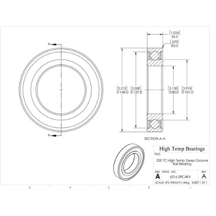 Picture of 80mm 6216 High Temperature 220 °C Sealed C4 Bearing