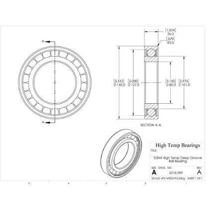 Picture of 80mm 6216 High Temperature 800 °C Ceramic Bearing