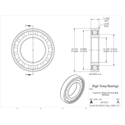 Picture of 80mm 6216 Deep Groove Ceramic ZrO2 Open Bearing