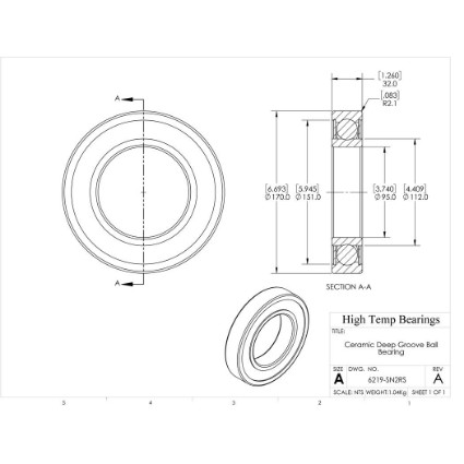Picture of 95mm 6219 Deep Groove Ceramic Si3N4 Sealed Bearing