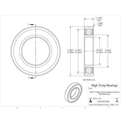 Picture of 100mm 6220 High Temperature 220 °C Sealed C4 Bearing