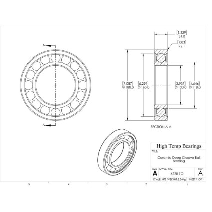 Picture of 100mm 6220 Deep Groove Ceramic ZrO2 Open Bearing
