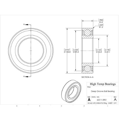 Picture of 55mm 62211 Deep Groove Sealed Ball Bearing