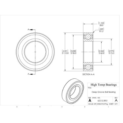 Picture of 60mm 62212 Deep Groove Sealed Ball Bearing