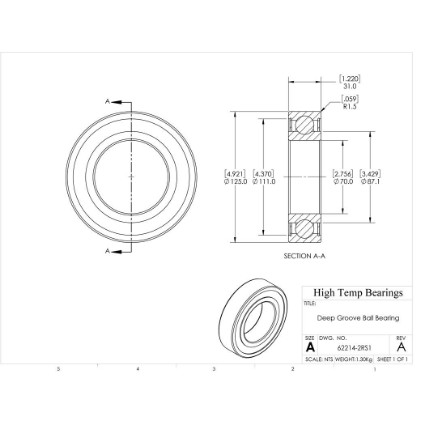 Picture of 70mm 62214 Deep Groove Sealed Ball Bearing