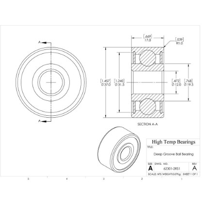 Picture of 12mm 62301 Deep Groove Sealed Ball Bearing