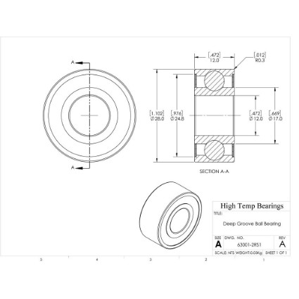Picture of 12mm 63001 Deep Groove Sealed Ball Bearing
