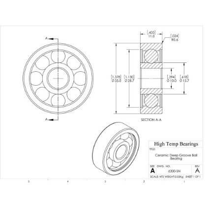 Picture of 10mm 6300 Deep Groove Ceramic Si3N4 Open Bearing