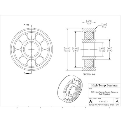 Picture of 12mm 6301 High Temperature 1200 °C Ceramic Bearing