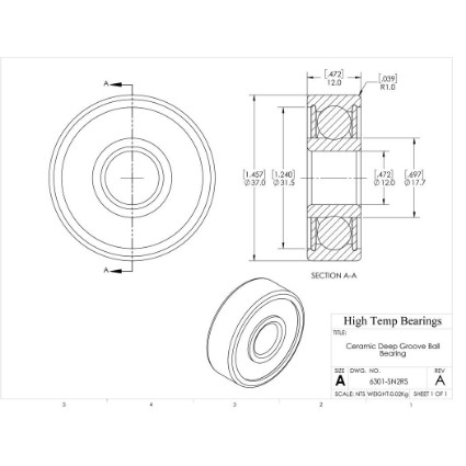 Picture of 12mm 6301 Deep Groove Ceramic Si3N4 Sealed Bearing