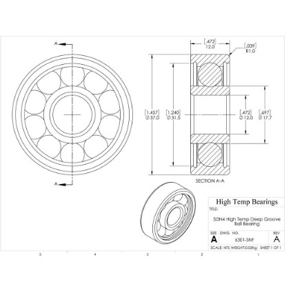 Picture of 12mm 6301 High Temperature 800 °C Ceramic Bearing