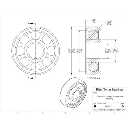 Picture of 12mm 6301 Deep Groove Ceramic ZrO2 Open Bearing