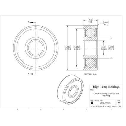 Picture of 12mm 6301 Deep Groove Ceramic ZrO2 Sealed Bearing