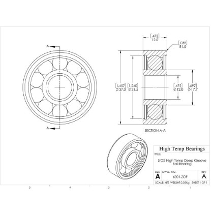 Picture of 12mm 6301 High Temperature 400 °C Ceramic Bearing