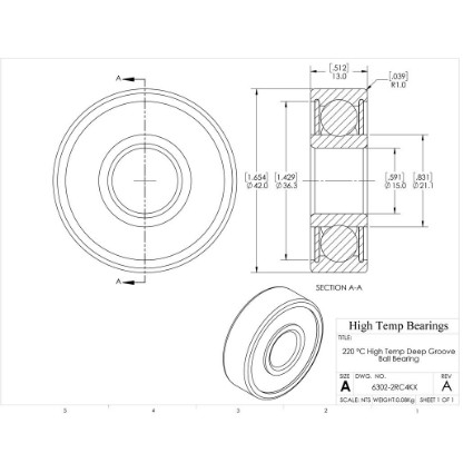 Picture of 15mm 6302 High Temperature 220 °C Sealed C4 Bearing