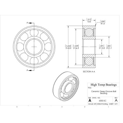 Picture of 15mm 6302 Deep Groove Ceramic SiC Open Bearing