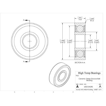 Picture of 17mm 6303 Deep Groove Ceramic Si3N4 Sealed Bearing