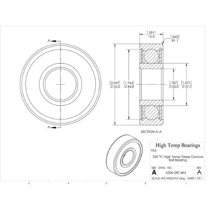 Picture of 20mm 6304 High Temperature 220 °C Sealed C4 Bearing