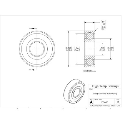 Picture of 20mm 6304 Deep Groove Shielded ZZ Ball Bearing