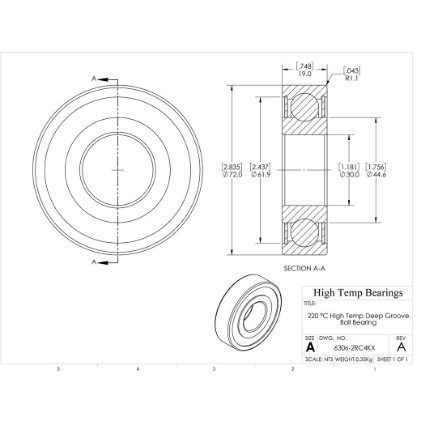 Picture of 30mm 6306 High Temperature 220 °C Sealed C4 Bearing