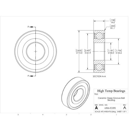 Picture of 30mm 6306 Deep Groove Ceramic ZrO2 Sealed Bearing