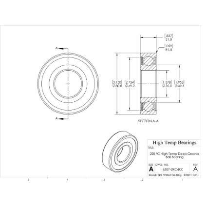 Picture of 35mm 6307 High Temperature 220 °C Sealed C4 Bearing