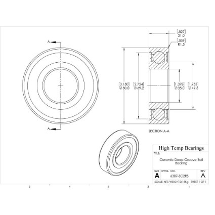 Picture of 35mm 6307 Deep Groove Ceramic SiC Sealed Bearing
