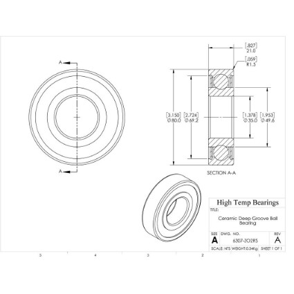 Picture of 35mm 6307 Deep Groove Ceramic ZrO2 Sealed Bearing