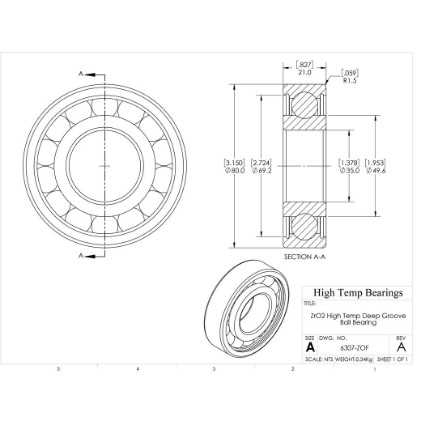 Picture of 35mm 6307 High Temperature 400 °C Ceramic Bearing