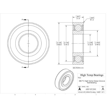 Picture of 35mm 6307 High Temperature 280 °C Shielded ZZ C5 Bearing