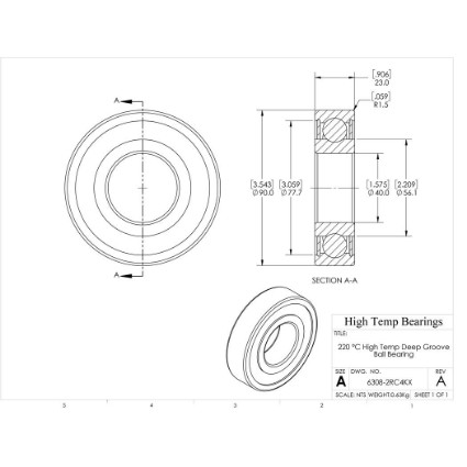 Picture of 40mm 6308 High Temperature 220 °C Sealed C4 Bearing