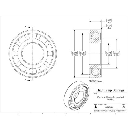 Picture of 40mm 6308 Deep Groove Ceramic Si3N4 Open Bearing